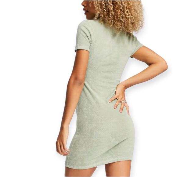 Topshop | Size 8 | Towelling Collared Mini Dress In Sage Green - Picture 2 of 12